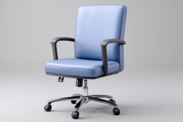 Obraz premium Modern light blue office chair with adjustable height and armrests isolated on white background