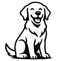 Fototapeta premium golden retriever illustration, dog line art, drawing art, outline art happy sitting canine vector hot dog
