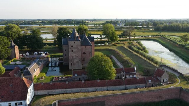 Loevestein, castle, fortress located in Zaltbommel, Gelderland, The Netherlands. Part of New Dutch Waterline, along the Waal river.