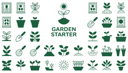 A vibrant set of green ecology icons, featuring symbols of nature, recycling, and environmental design with leaves and plants