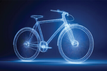 Fototapeta premium A blue bicycle made of lines and shapes, against a blue background