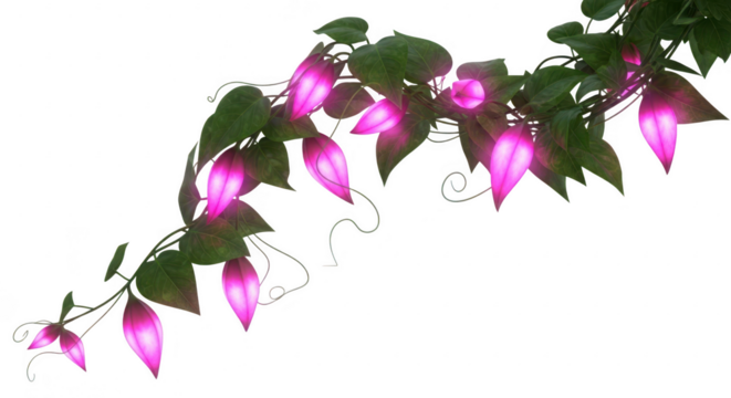 Magical vine with glowing flowers isolated on transparent background, a fantasy element