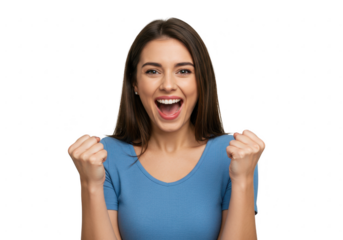 Excited woman celebrating success isolated on transparent background