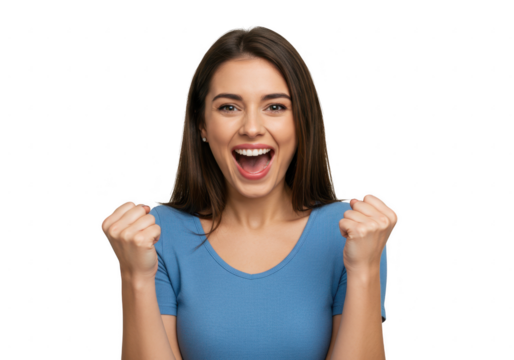 Excited woman celebrating success isolated on transparent background