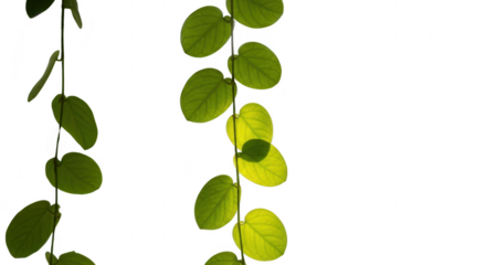 Lush green vines with rounded leaves hang gracefully, isolated on transparent background