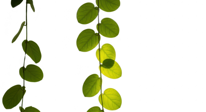 Lush green vines with rounded leaves hang gracefully, isolated on transparent background