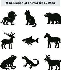 Versatile Vector Concept of Diverse Animal Silhouettes Collection for Design Projects and Wildlife Themes