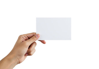 Obraz premium Hand holding a blank white square card isolated on transparent background