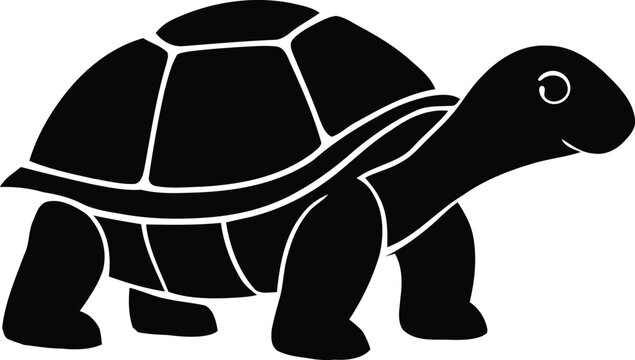 Stylized illustration of a walking tortoise silhouette, embodying slow and steady progress in nature's ecosystem.