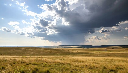Obraz premium Sunlit plains, looming storm clouds