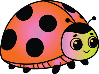 Fototapeta premium Cute cartoon ladybug vector illustration. Happy smiling ladybird character with big eyes. Colorful insect mascot for kids, isolated on a white background. 