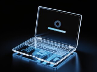 Transparent Laptop Vector Silhouette: Futuristic Tech Interior Elements Bundle