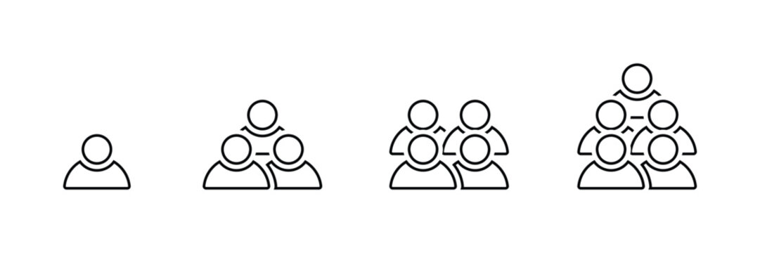 Team Growth: Minimalist Line Icons Showing Increasing Group Size, Collaboration, and Networking, Vector