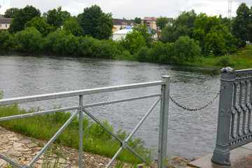 view of the Velikaya River in the city of Ostrov in the Pskov region