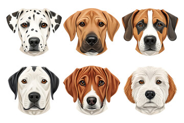 Six dog breeds portraits isolated on a transparent background 1