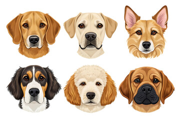 Six dog breeds portraits isolated on a transparent background 4