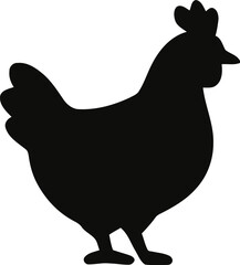 Minimalist black chicken silhouette. Farm poultry bird icon isolated on white.