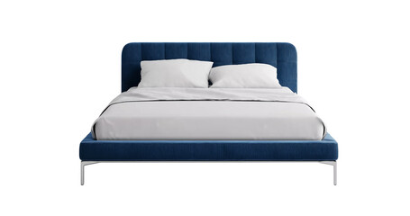 Perspective view of double bed with headboard and blanket transparent&nbsp;background