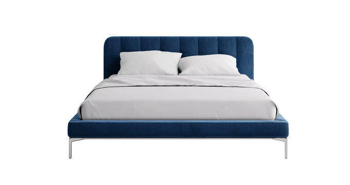 Perspective view of double bed with headboard and blanket transparent&nbsp;background