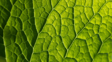 Close-Up Detail of a Vibrant Green Leaf Intricate Vein Structure