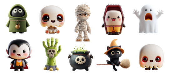 Collection of adorable 3d Halloween characters  Perfect for seasonal designs and decorations