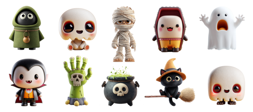 Collection of adorable 3d Halloween characters  Perfect for seasonal designs and decorations