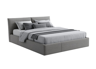 Perspective view of double bed with headboard and blanket transparent&nbsp;background