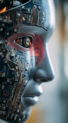 Fototapeta premium Futuristic android head with circuitry close-up