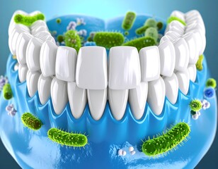 Close-up of teeth and bacteria