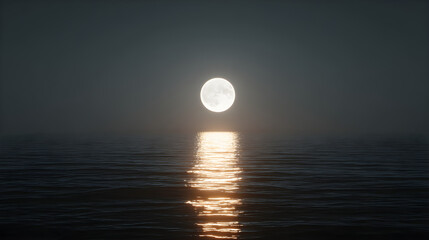 Digital art of a glowing moon over a tranquil ocean, 