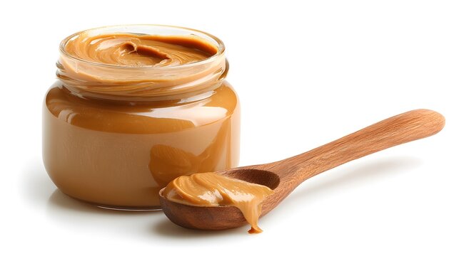 Jar of Creamy Peanut Butter with Spoon