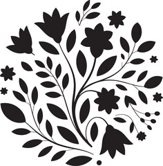 Black floral silhouette with leaves and berries flower leaf