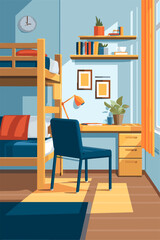 Fototapeta premium Cozy Bedroom Interior with Bunk Bed and Study Area in Soft Colors