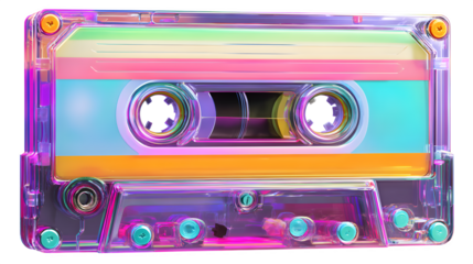 Retro cassette tape with vibrant neon colors,