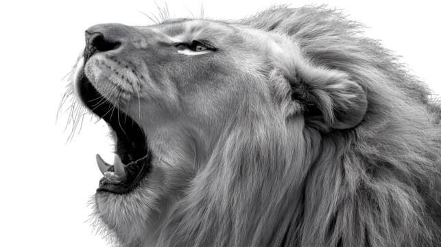 Monochromatic digital art of a roaring lion, isolated on transparent background