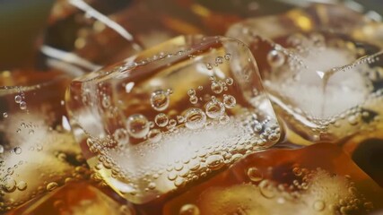 Refreshing drink with ice cubes, close up of beverage refreshment