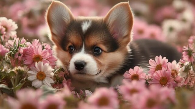 chihuahua puppy with flowers
