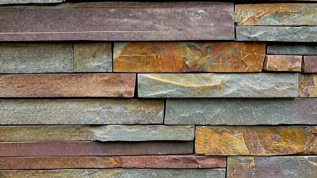 Stone cladding wall background, decorative stone walling with flat stones texture ideal for