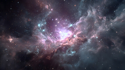 Vivid cosmic nebula with starfield and colorful explosion of interstellar gas and light