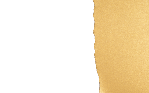 Vertical torn gold paper on transparent background
