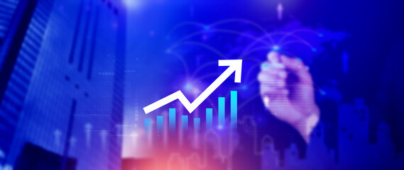 Global business growth analysis and asset investment chart Business and Finance, Up arrow economic chart, global economic trend analysis, Financial graph analysis on virtual screen.