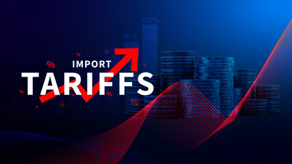 Import tariffs increase concept, Government import tax to boost economy, Industrial growth tax, Trade import tax increase, Trade war policy for development