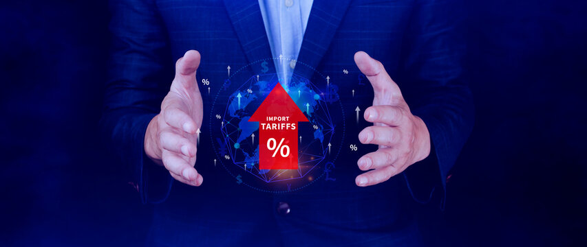 Import tariffs increase concept, Government import tax to boost economy, industrial growth tax, trade import tax increase, trade war policy for development