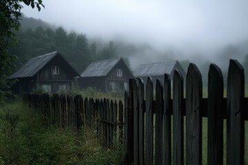 In a Russian village, a thunderstorm brings heavy rain and a squall