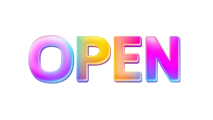 bold "OPEN" text icon with large letters and a gradient effect, clean and elegant, suitable for digital design, isolated on a transparent background
