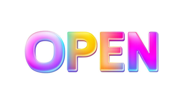 bold "OPEN" text icon with large letters and a gradient effect, clean and elegant, suitable for digital design, isolated on a transparent background