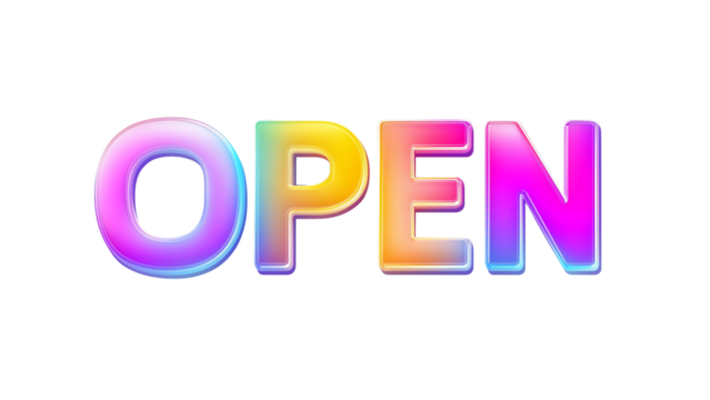 bold "OPEN" text icon with large letters and a gradient effect, clean and elegant, suitable for digital design, isolated on a transparent background