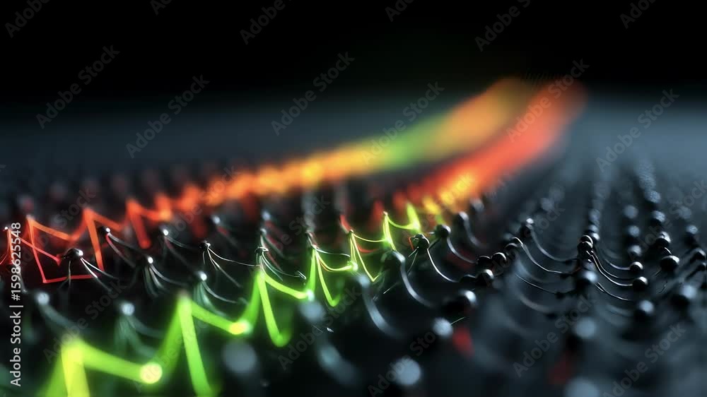 Poster light trails flow across a parametric surface, creating a dynamic and futuristic landscape that embo