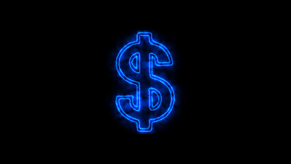 Blue Neon Dollar Sign Glowing on Black Background money