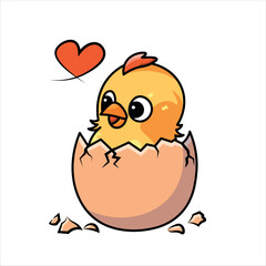 bird chick hatching from an egg on a white background